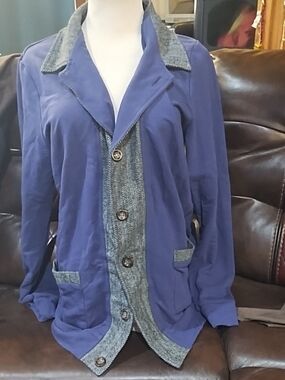 H2H Blue Women's Button-Front Jacket with Contrast Trim